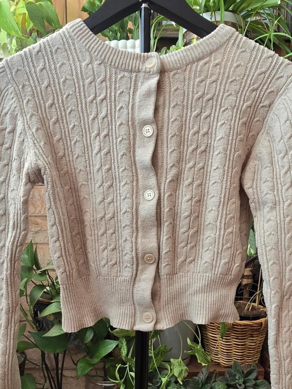Love Tree Cream Cable Knit Button-Back Cardigan